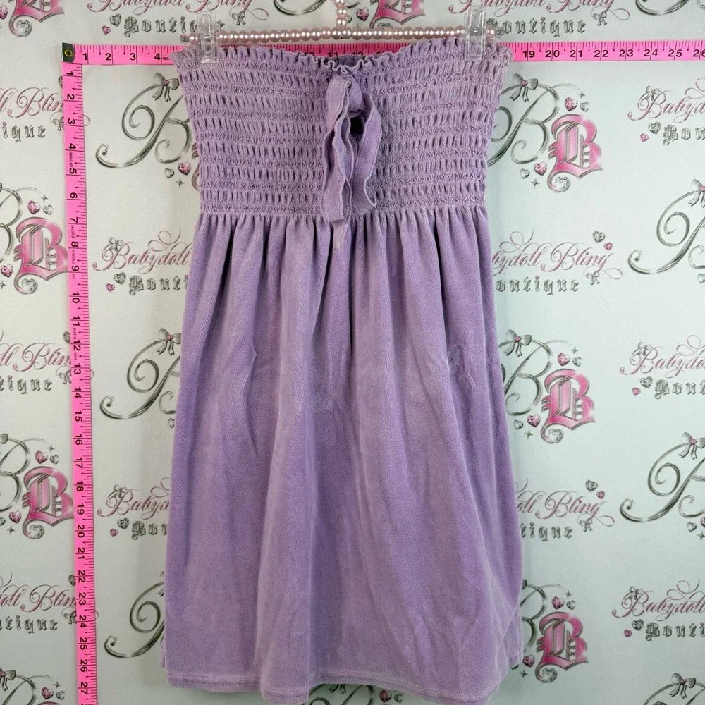 Juicy Couture mini dress terry cloth towel Lavender Smocked Tube ribbon tie up - Picture 1 of 13